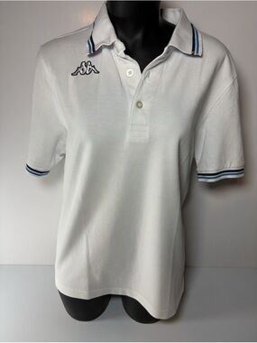 Vintage Kappa White Polo with Navy Stripe Trim